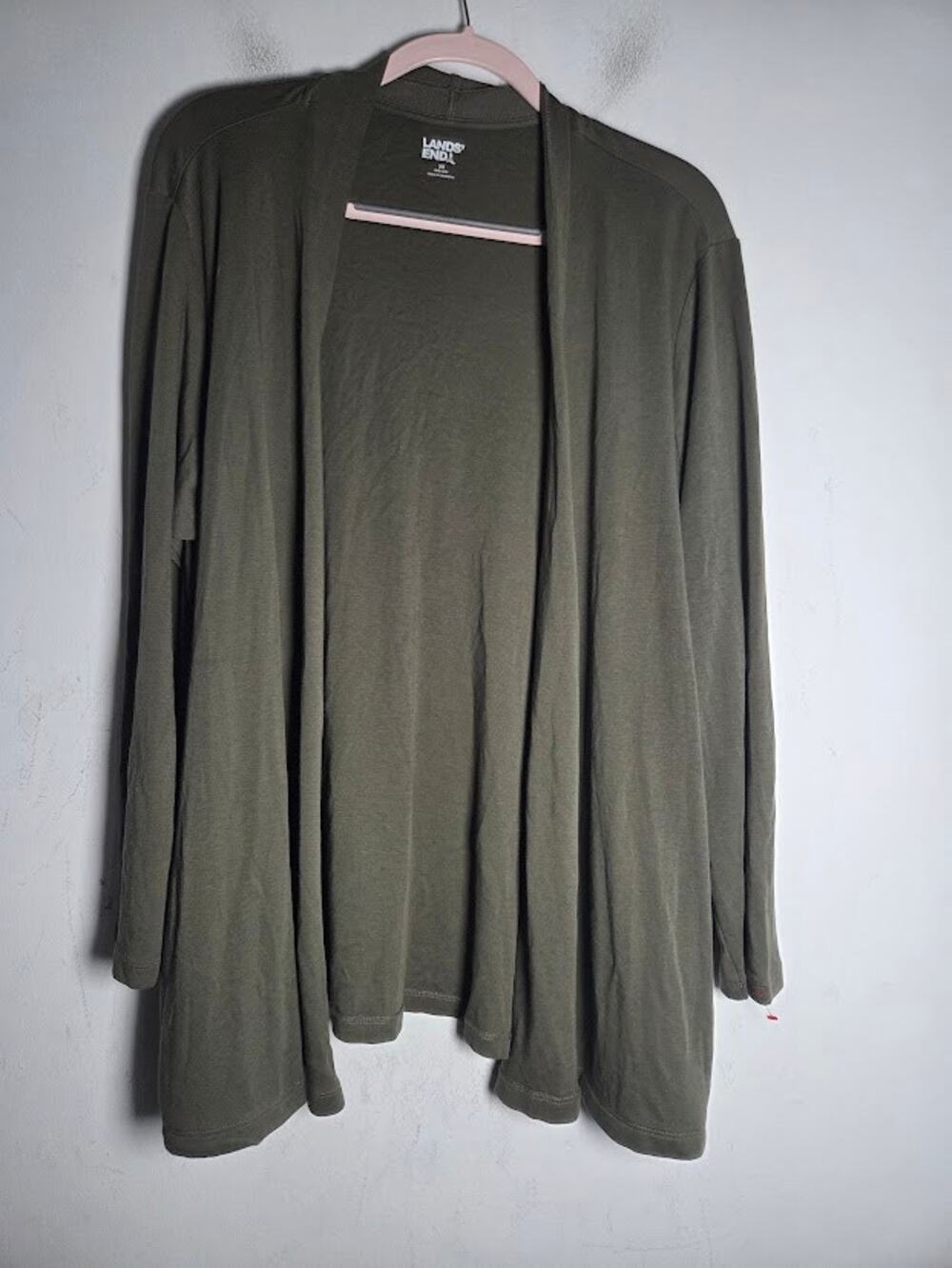 Lands End Women Dark Green 100% Cotton Jersey Knit Open Cardigan size 2X/22W